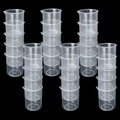 30 Pack 250ml Plastic Graduated Beakers - Clear Mixing Cups with Dripless Spout & Embossed Scale for Epoxy Resin, Paint, Science Lab & Kitchen Use - size: 250ML