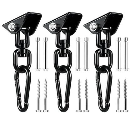 Hammock Hanging Kit, 360° Rotating Heavy Duty Swing Chair Hook 1200 lbs Capacity, Ceiling Mount Hammock Chair Hardware with Carabiner for Indoor Outdoor Yoga, Tree, Porch, Seat, Home Gym - size: 3PCS
