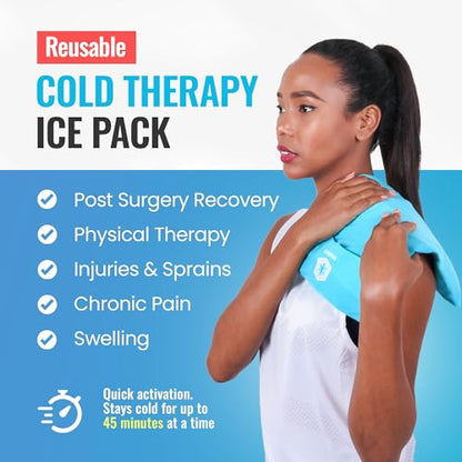 ICEWRAPS Reusable Cold Pack with Fabric Cover - Standard 10 x 14 Inch, Blue | Flexible Clay Pack, Leak Resistant, Wrap Design for Back, Shoulders and Knees, Stays Cold Up to 45 Minutes - FSA-HSA Eligible - size: 10”x14”, style: Ice Pack with Cover
