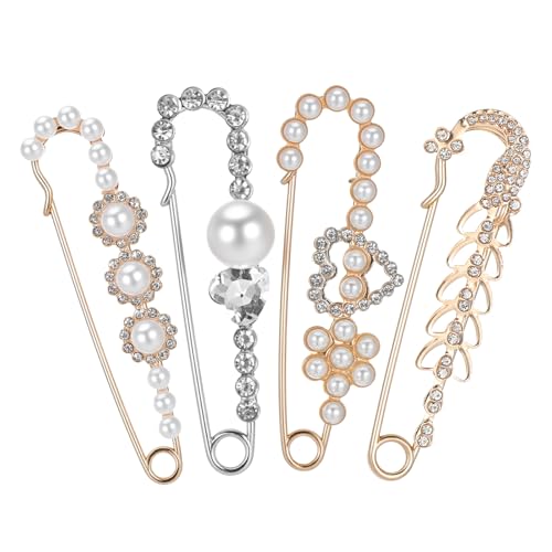 Ymapinc Brooch Pins for Women Shawl - Decorative Rhinestone Safety Pins, Vintage Broche for Collars Sweaters Hats Dresse - style: Pearl Brooch