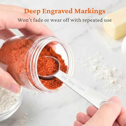 9PCS Measuring Spoons Set, 1 tbsp, 1/2 tbsp, and 1-1/16tsp Stainless Steel Teaspoon Measuring Spoons for Cooking Baking Spice Jars and Liquid Ingredients - size: 9 Pcs