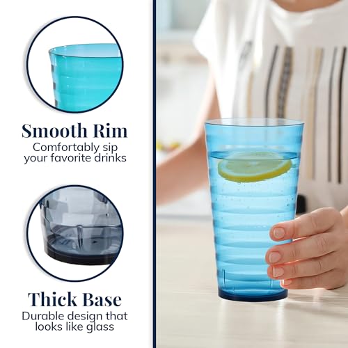 US Acrylic Splash [Set of 16] 18 ounce Plastic Stackable Water Tumblers in 4 Coastal Colors Value Set of Drinking Cups, Reusable, BPA-free, Made in the USA, Top-rack Dishwasher Safe - color: Coastal
