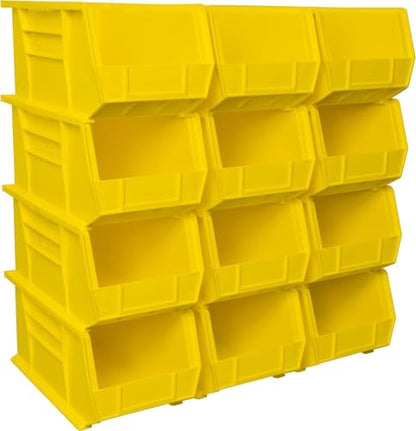 Akro-Mils 30240 AkroBins Plastic Storage Bins, 15"x8"x7", Yellow, 12-Pack | Space-Saving Stackable Bins for Garage, Pantry, Craft Organization - color: Yellow