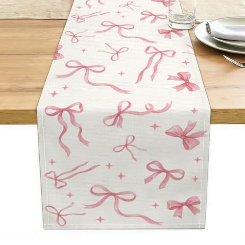 Pink Bow Party Table Runner Valentine's Day Coquette Girls Party Decoration - color: Watercolor Pink Bow