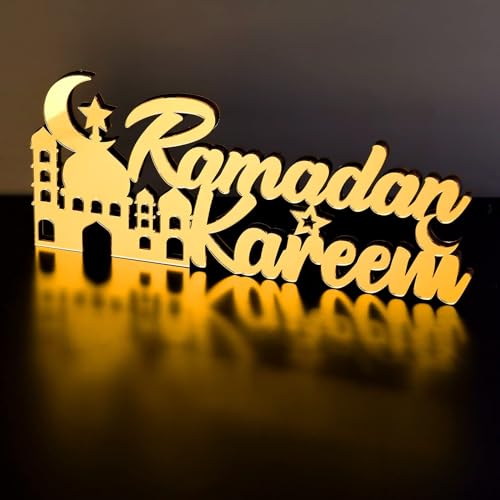 Islamic Tabletop Decors Ramadan Mubarak Sign Ramadan Kareem Sign Eid Decoration Islamic Home Decor Ramadan Gifts Wooden Letter Ramadan Table Sign Eid Mubarak Tabletop (Gold,Ramadan Kareem) - color: Gold, style: Ramadan Kareem