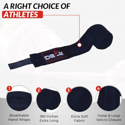 DEFY Professional 180 Inch Hand Wraps for Boxing Muay Thai MMA Elastic Bandages for Men & Women -Pair - color: Black