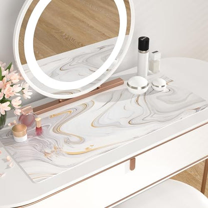 QiyI White Mouse Pad, Cute Marble Large Desk Mat, PU Leather Desk Protector Mousepad, Gold Grey Striped Waterproof Computer Keyboard Gaming Mouse Pads, Non Slip Extended Writing Pad 31.5" x 11.8" - color: Luxury Marble Ink, size: 31.5" x 11.8"