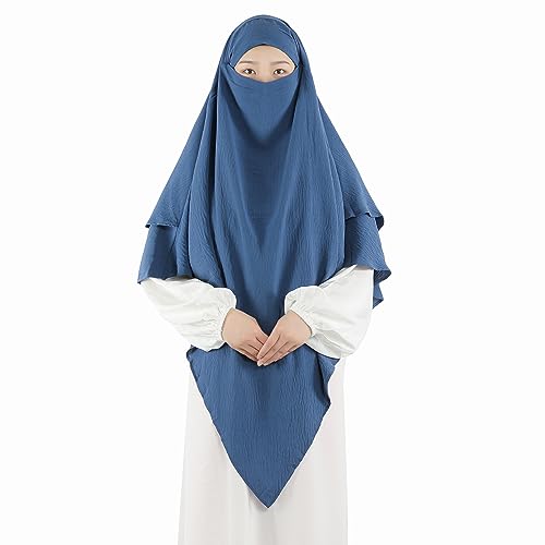 Khalat Muslim Prayer Hijab - 2 Layers Soft Breathable Islamic Dubai Women's Instant Long Hijab - color: Foggy Blue