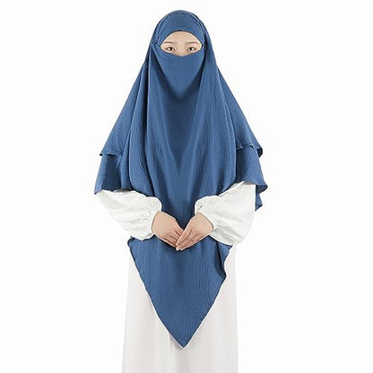 Khalat Muslim Prayer Hijab - 2 Layers Soft Breathable Islamic Dubai Women's Instant Long Hijab - color: Foggy Blue