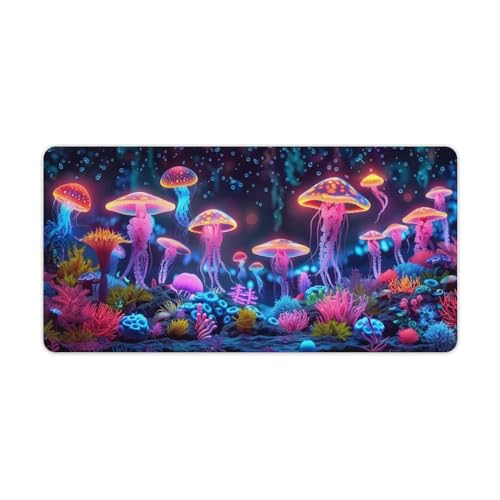 KeKee Glowing Colorful Sea Aquarium Neon Large Mouse Pad Gaming Mousepad Desk Pad for Keyboard and Mouse Mat Non-Slip Base 30x60cm, Style - size: 30x60cm