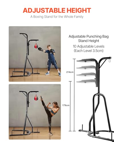 VEVOR Punching Bag Stand, Steel Heavy Duty Workout Training Equipment, Adjustable Height Boxing Punching Stand with Weighted Base, Holds Up to 140 lbs, Freestanding Sandbag Rack for Home Gym Fitness - style: 2 in 1 Freestanding Sandbag Rack