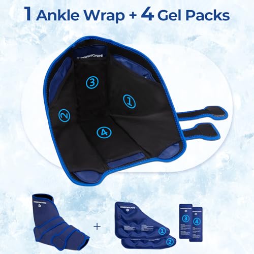Ankle Foot Ice Pack Wrap, XL, Blue, 1 Wrap + 4 Gel Packs | 30-Min Long-Lasting & Leakproof, Full Coverage for Feet Pain Relief, Hot & Cold Therapy, Insertable Ice Packs, Easy-to-Wear - size: XL, style: Blue (1 Wrap+4 Gel Packs)