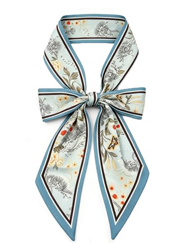 Silky Satin Long Skinny Head Scarf for Women - Neck Hair Scarf, Purse Bag Belt Accessory, Silk Feeling, 57"x5" - color: Sky Blue 03