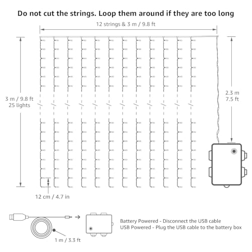 LE Fairy Curtain Lights Battery Operated & USB Plug in, Remote 10 x 10 ft Hanging String Lights for Bedroom Wall, 300 LED Indoor Outdoor Twinkle Lights for Wedding Party Backdrop Tent, Patio, Gazebo
