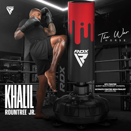 RDX XXL 330LBS Freestanding Punching Bag with Cover & Gloves – 72” Adult Heavy Pedestal Punch Bag Set - 17 Suction Cup 8 Extended Legs Stand Base - Kick Boxing MMA Home Gym Fitness - color: Black Red