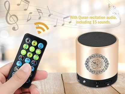 Portable Digital Quran Speaker,Bluetooth Speaker,with Remote Control,MP3 Player,USB Rechargeable,8GB Storage,18 Reciters,15 Translations,Arabic,English,French,Urdu & More (Gold) - color: Gold