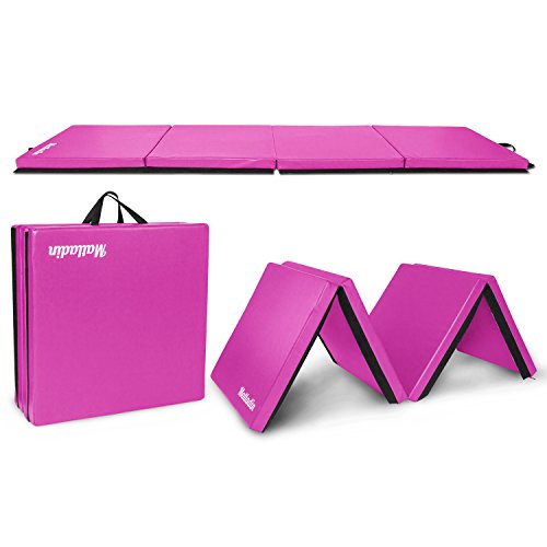 Matladin 8' Folding Gymnastics Gym Exercise Aerobics Mat, 8ft x 2ft x 2in PU Leather Tumbling Mats with Hook & Loop Fastener for Stretching Yoga Cheerleading Martial Arts - color: 'Purple