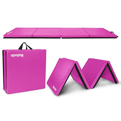 Matladin 8' Folding Gymnastics Gym Exercise Aerobics Mat, 8ft x 2ft x 2in PU Leather Tumbling Mats with Hook & Loop Fastener for Stretching Yoga Cheerleading Martial Arts - color: 'Purple