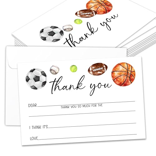 Kids Thank You Cards with Envelopes, All-Star Sports Theme Fill in the Blank Thank You Notes for Kids, Toddler Stationery Set, Ideal for Birthday Party, Graduation & School Gag Gifts - B06 - color: All-Star Sports Style
