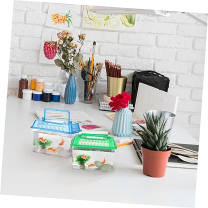 TOYANDONA 4pcs Portable Handheld Aquarium with Handle Turtle Box Feeding Case for Reptiles and for for Shrimp and Tortoise Breeding