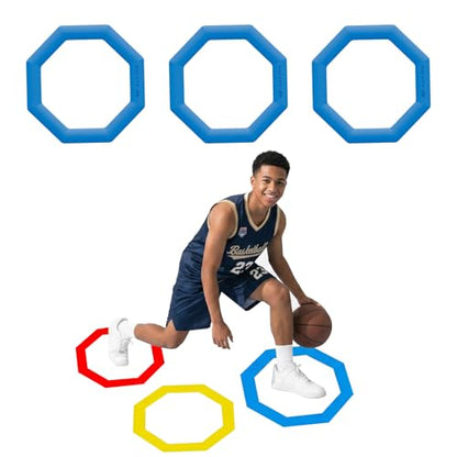 Agility Rings 3 Pcs Suitable for Sports & Fitness Step Training, Non-Slip Silicone Speed Training Rings with 192 Suction Cups, Training Equipment for Basketball Soccer Street Dance - color: Blue