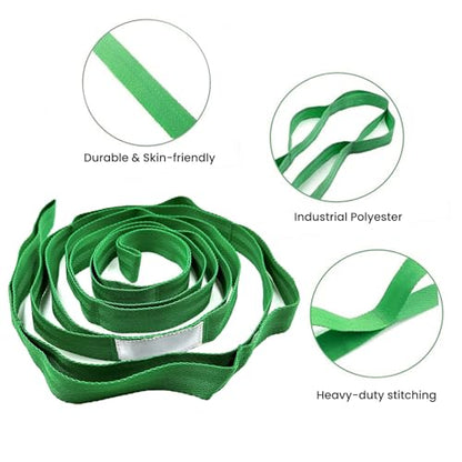 Stretching Strap with 10 Loops Non-Elastic Yoga Strap for Physical Therapy Pilates Dance Gymnastics Stretch Band for Daily Flexibility Routine at Home Gym Travel Includes Exercise Guide - color: Green