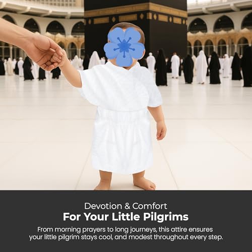 Kids Ihram Set for Hajj and Umrah with Elastic Waist and Soft Microfiber Towel Fabric – 2 Pc White Ihram Clothing for Boys 0 to 4 Years Lightweight Breathable Travel Friendly Muslim Pilgrimage Dress - color: Kids Ihram Set