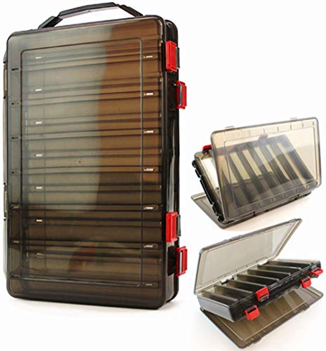Double-Sided Fishing Lure Hook Tackle Box Visible Hard Plastic Clear Fishing Lure Bait Squid Jig Minnows Hooks Accessory Storage Case Container (Brown 14 Slots) - color: Brown-14 Slots