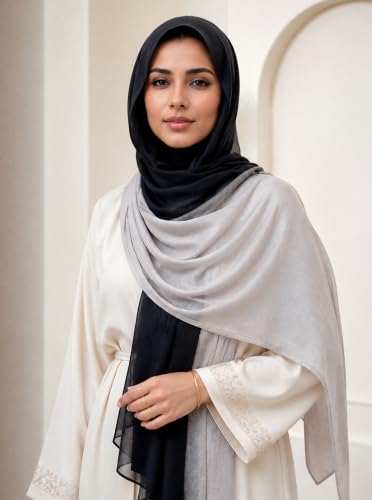 Modal Feel Hijab Scarf for Women, Lightweight Ombre Dual Color - color: 5#blackgrey