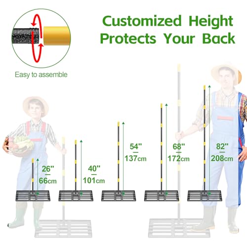 Lawn Leveling Rake 30”x10” Large Heavy Duty Metal Lawn Leveler with Long Adjustable Handle Proffesional Yard Leveling Rake for Soil Dirt Sand Compost Efficient Lawn Leveling Tool (Foldable 6FT) - style: Foldable 6FT
