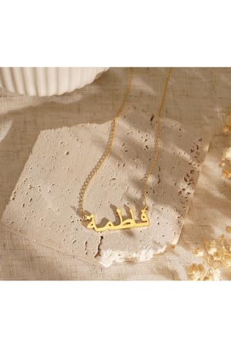 Personalized Arabic Name Necklace 18K Gold Plated Sterling Silver 925 Chain Custom Nameplate Pendant for Women Men Arabic - size: 23.6 inches