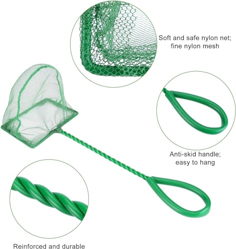 Lpraer 4in 5in 6in Aquarium Fish Net Green Fine Mesh Nylon Net Collection with 11" Long Handle Square Quick Catch Fish Net for Fish Tank - color: Green, size: 6PCS 4，5，6"