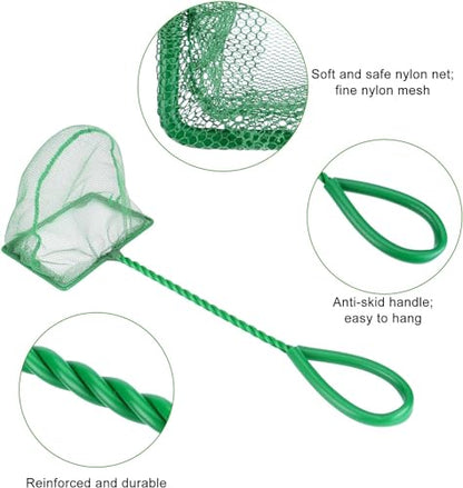 Lpraer 4in 5in 6in Aquarium Fish Net Green Fine Mesh Nylon Net Collection with 11" Long Handle Square Quick Catch Fish Net for Fish Tank - color: Green, size: 6PCS 4，5，6"