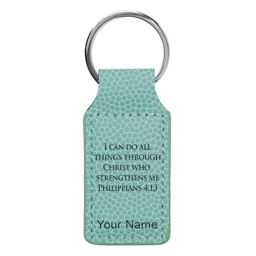 LaserGram Rectangle Keychain, Bible Verse Philippians 4-13, Personalized Engraving Included (Basketball Teal) - color: Basketball Teal