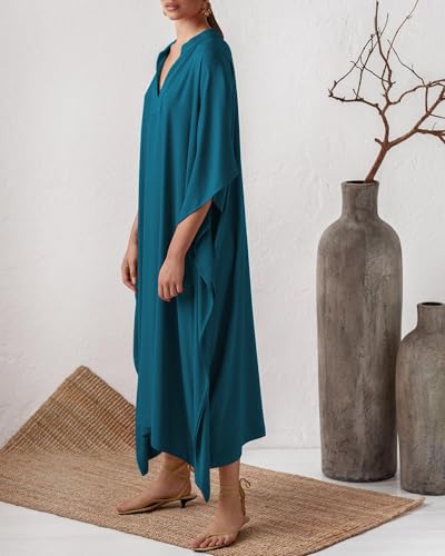 Bsubseach Women Kaftan Dresses Caftan Maxi Dress Swimsuit Cover Up Moomoo - color: B-peacock Blue