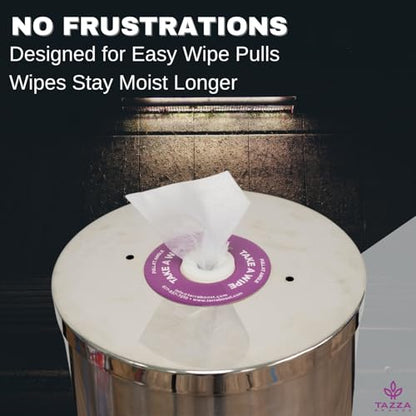 Tazza Stainless Steel Gym Wipe Dispenser with Trash Bin and 4 x 1200 Count Fitness Equipment Wipes, 4800 Total Wipes, Commercial Floor Standing Wipe Station for Gyms & Fitness Centers