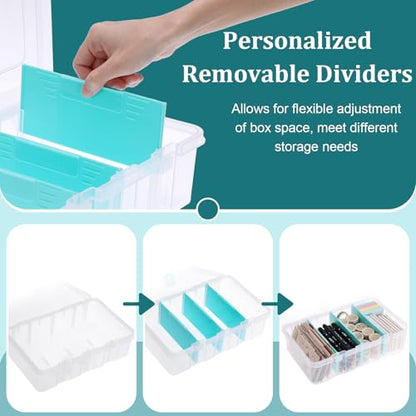 BTSKY Clear Plastic Dividing Storage Box with 4 Compartments Adjustable Storage Bin with Lid Plastic Craft Storage Container Multipurpose Sewing Box Art Supply Organizer, 13.3x8.1x3.4 Inches | 13.3x8.1x3.4 Inches Adjustable Storage Bin with Lid Plastic Cr
