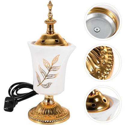 HOMSFOU Electric Incense Burner Ceramic Bakhoor Burner for Home Aromatherapy Yoga Spa Middle Eastern Style 2.76 Inch Compact Design with Us Plug
