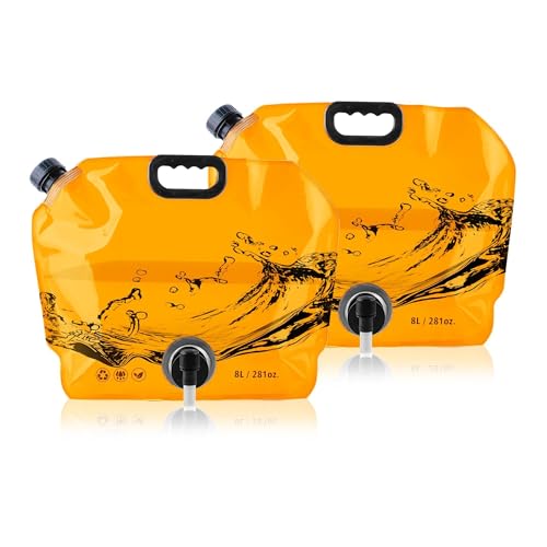 Water Jug Camping 2.1 Gallon Collapsible with Spigot, BPA Free Portable Water Pouch Foldable Water Bags for Outdoor Hiking, Travel and Emergency & Water Storage Containers (Orange-2Pcs) - color: Orange-2Pcs