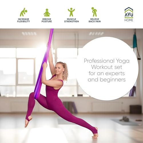 AyuHome Aerial Silks Kit for Home - Premium Yoga Swing for Adults with 660 lbs Capacity - Versatile Aerial Yoga Hammock for Gymnastics Training - color: Aerial silk - Purple & Pink - New