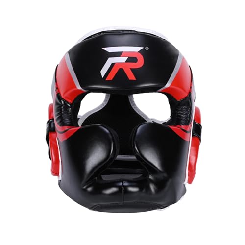 Boxing Headgear Face Cover Forehead and Ear Protection Full Face Protection for Sparring Karate Taekwondo Training Men Women - color: Red Small