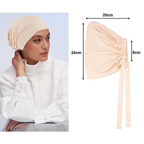 PHOGARY 4 Pcs Women Hijab Undercap, Islamic Muslim Under Hijab Cap Inner Under Scarf Hat Turban with Tie Back Closure - color: Black, White, Beige, Khaki