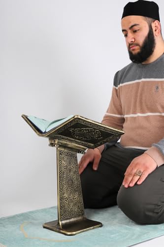 Plastic Floor Rahle with Silver Accents | White Base | Foldable Islamic Quran Reading Stand | Polyester Material - Silver