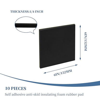Neoprene Foam Pad - Anti Vibration Pad with Adhesive - Vibration Damper Pads- Anti Vibration Mat- 10pcs 6 * 6 1/4 inch