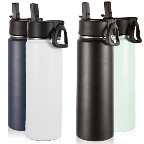 Volhoply Insulated Water Bottles with Straw Bulk 4 Pack, 22 oz Stainless Steel Sports Bottle with Handle Lid,Double Walled Vacuum Metal Water Cups with Wide Mouth, Reusable Waterbottle(Mix,4 Set) - color: Mix