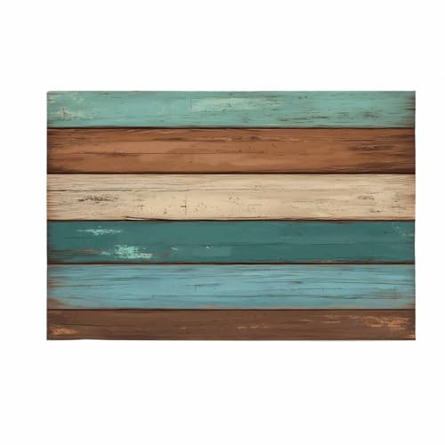Brown Wood Grain Bathroom Runner Rug Bathmat Soft Bath Shower Bathtub Kitchen Door Mat,Rural Ombre Teal Worn Wooden Stripes Washable Floor Doormat Area Carpet for Bedroom Laundry Room Hallway,24"x36" - size: 24"W x36"L