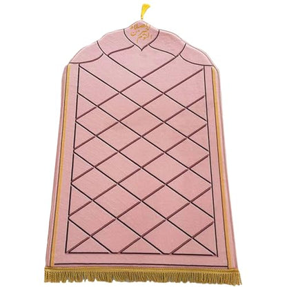 Simple Solid Muslim Prayer Rug Velvet Embossed Turkish Prayer Carpet Portable Islam Prayer Mat for Kids Islamic Janamaz Great Ramadan Eid Gift Elegant Sajadah with Tassel Salat Rug 50x80cm - color: Pink