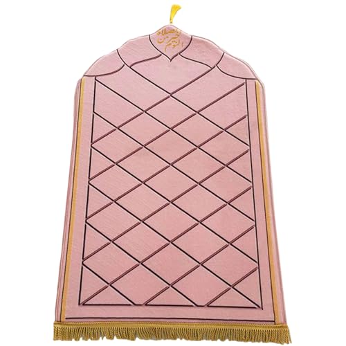 Simple Solid Muslim Prayer Rug Velvet Embossed Turkish Prayer Carpet Portable Islam Prayer Mat for Kids Islamic Janamaz Great Ramadan Eid Gift Elegant Sajadah with Tassel Salat Rug 50x80cm - color: Pink