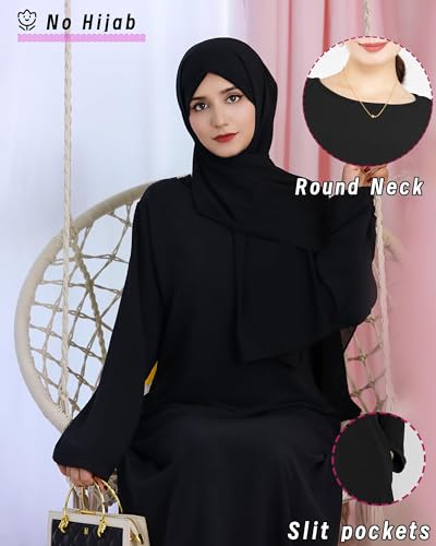 Solid Color Women Abaya Modest Muslim Prayer Robe Long Sleeve Dubai Maxi Dress Islamic Lightweight Dress - color: Black, size: Small