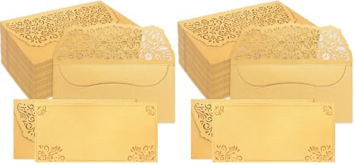 WorldBazaar 24PCS Gold Money Envelopes for Cash Glitter Graduation Wedding Envelopes for Cash Gift Laser Cut Currency Holders Ramadan Birthday Religious Bussiness Party Supplies (Pack of 2) - size: 6.8 inches by 3.3 inches (Pack of 2)